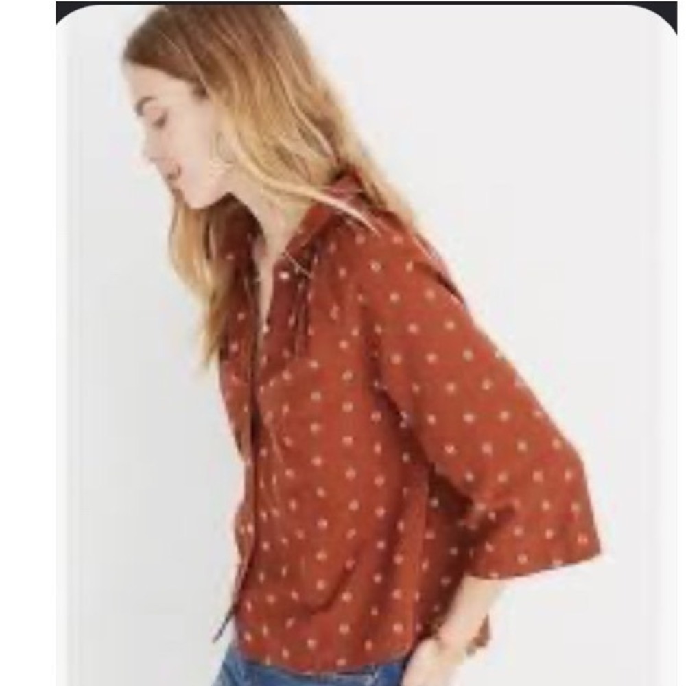 Madewell Rust Brown Embroidered Cotton Button Front Blouse Top XS